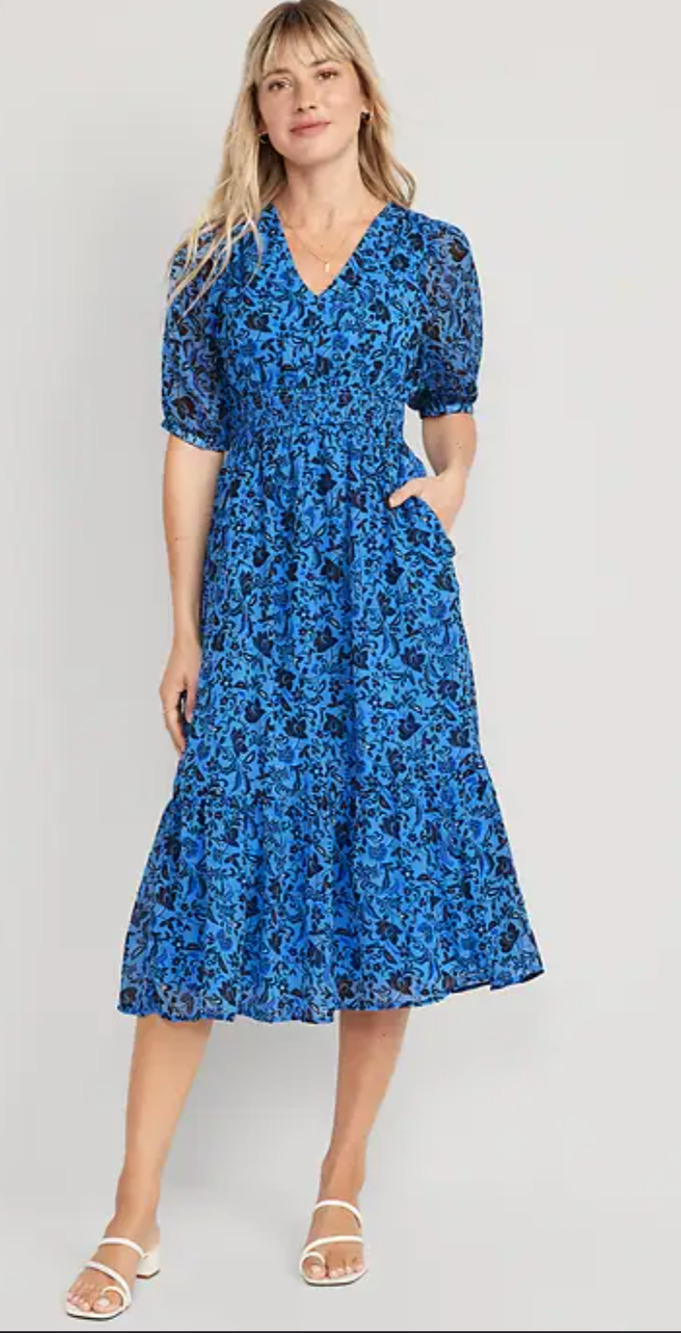 Old Navy Blue Floral Midi Dress TALL